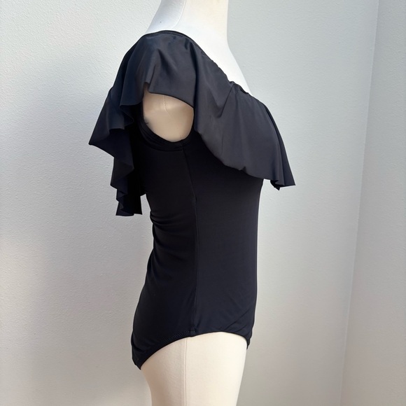Trina Turk One Piece Swimsuit Monaco Off Shoulder Ruffle Fitted Black Size 10 - Picture 8 of 12